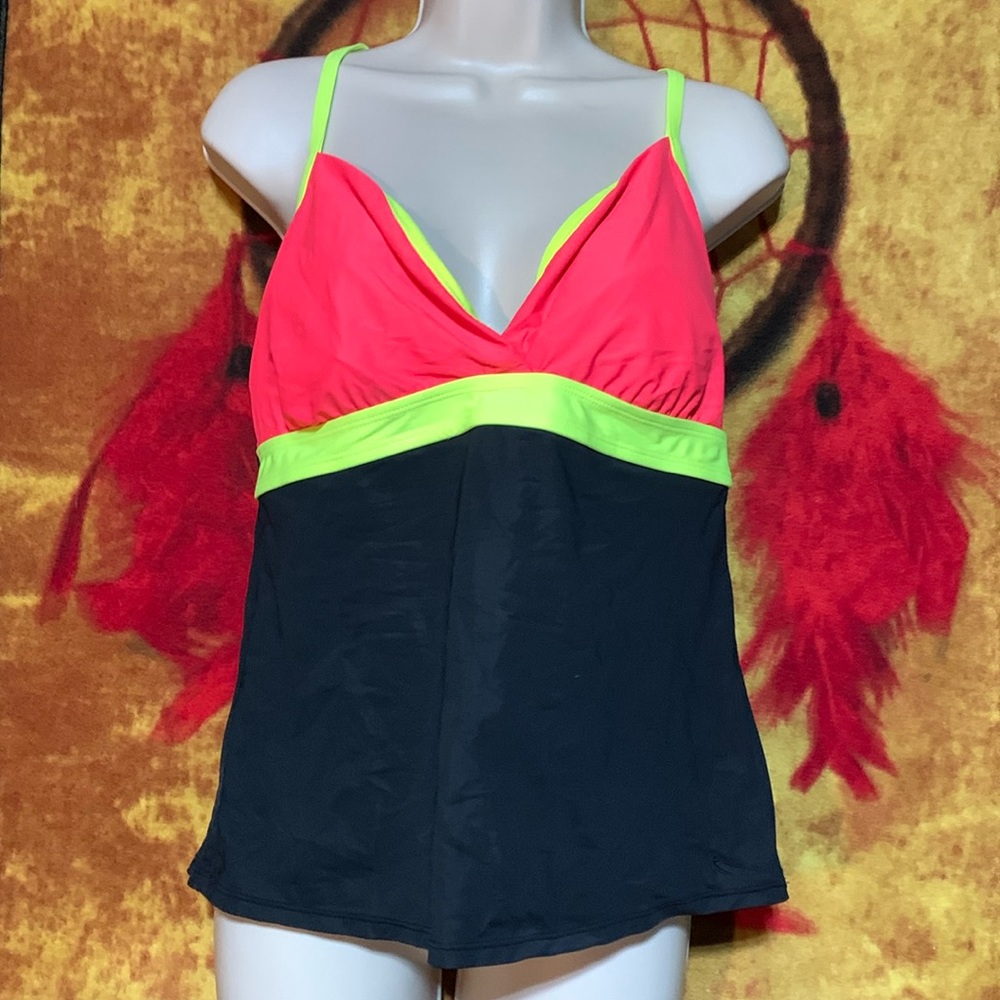 DANSKIN NOW-women’s fluorescent orange/pink cross-strap bikini cover-up swimwear